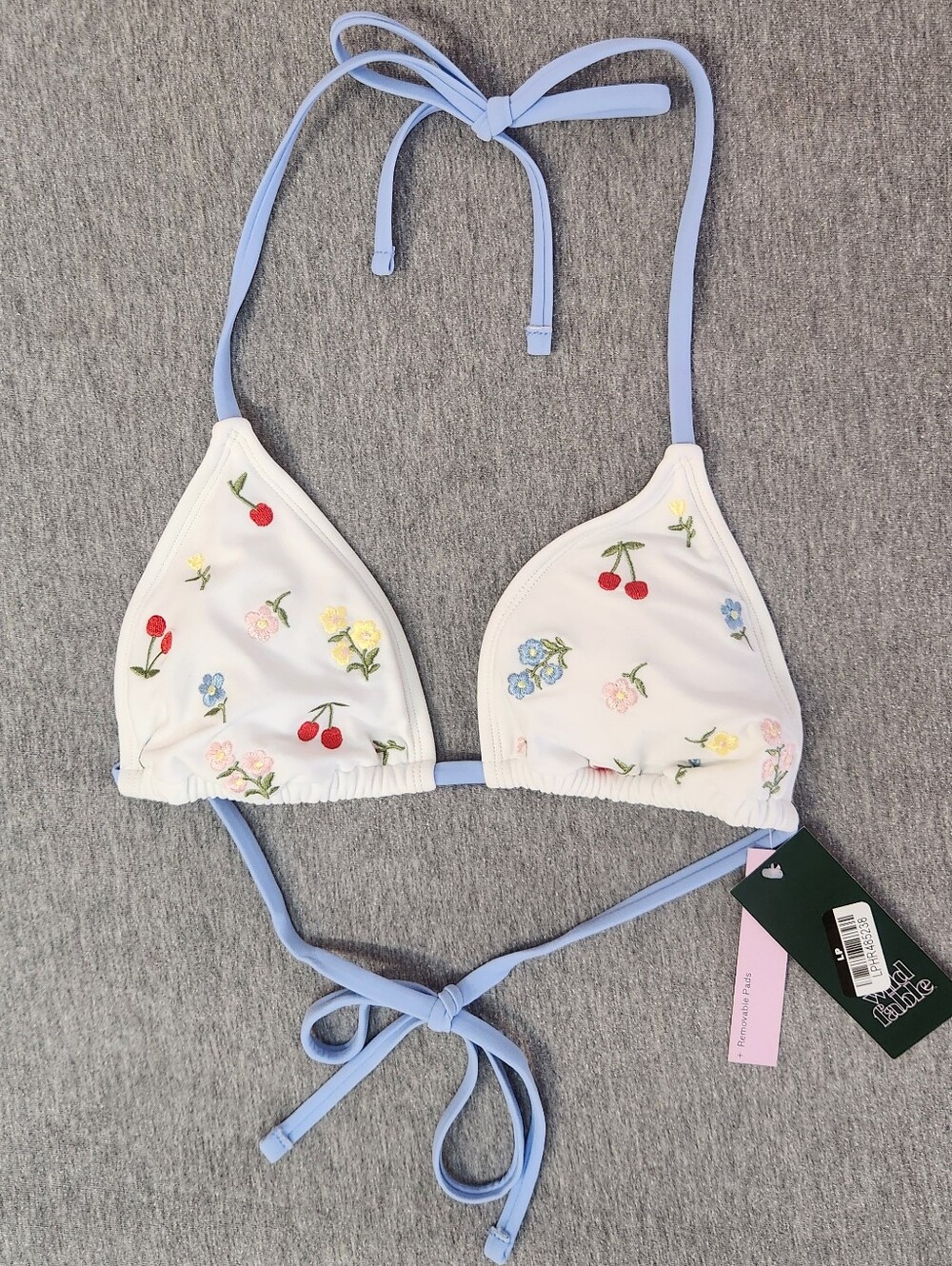 Wild Fable Women’s Embroidered Cherry & Flower Triangle Bikini Top – White (S)